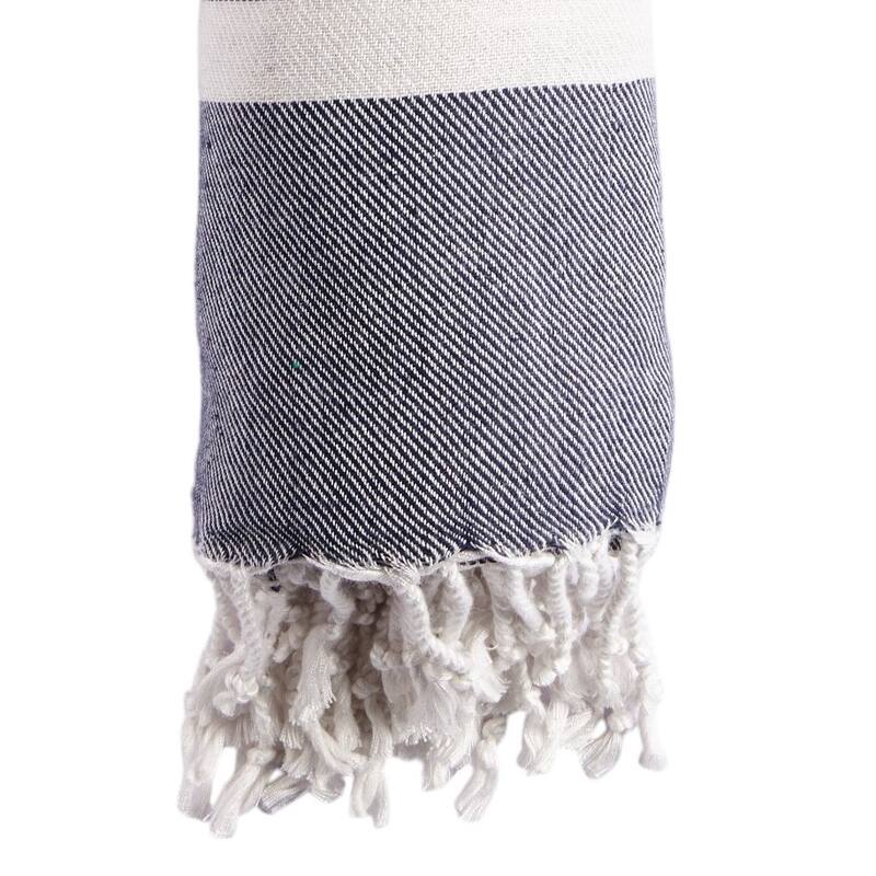 HomeRoots 59" X 71" Blue and White Cotton Plain Weave Striped Throw Blanket with Tassels