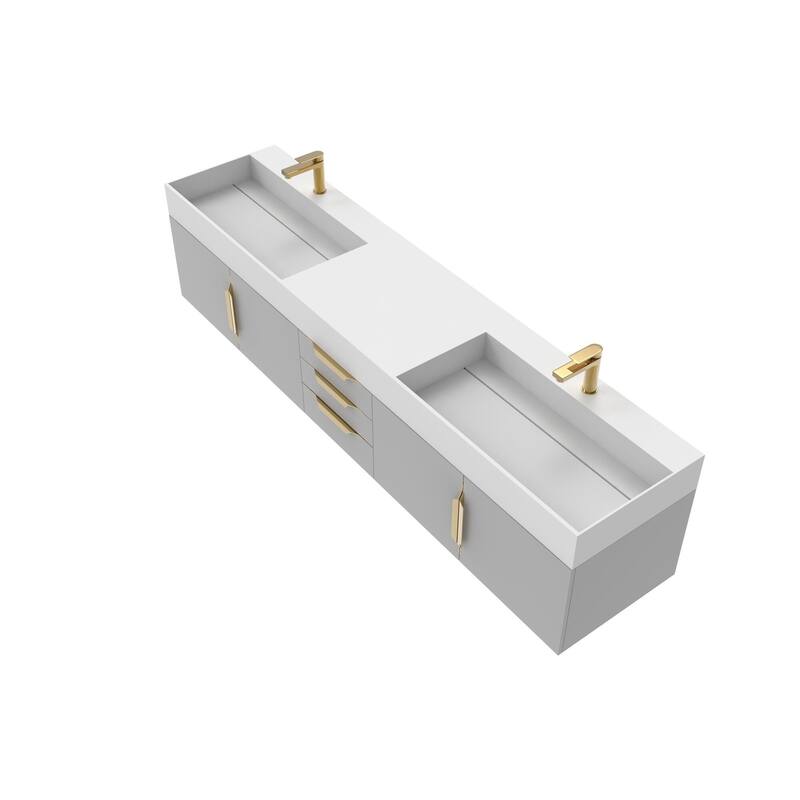 Amazon 84" Wall Mounted Double Bathroom Vanity Set w/ White Top