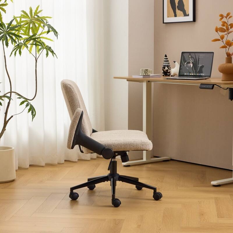 Speckled Chenille Swivel Chair With Flip-Up Arms For Cross-Legged