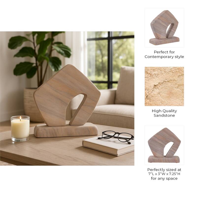 Sandstone Decorative Object Minimalist Statuary Home Decor - 7" Tan - 7.25"