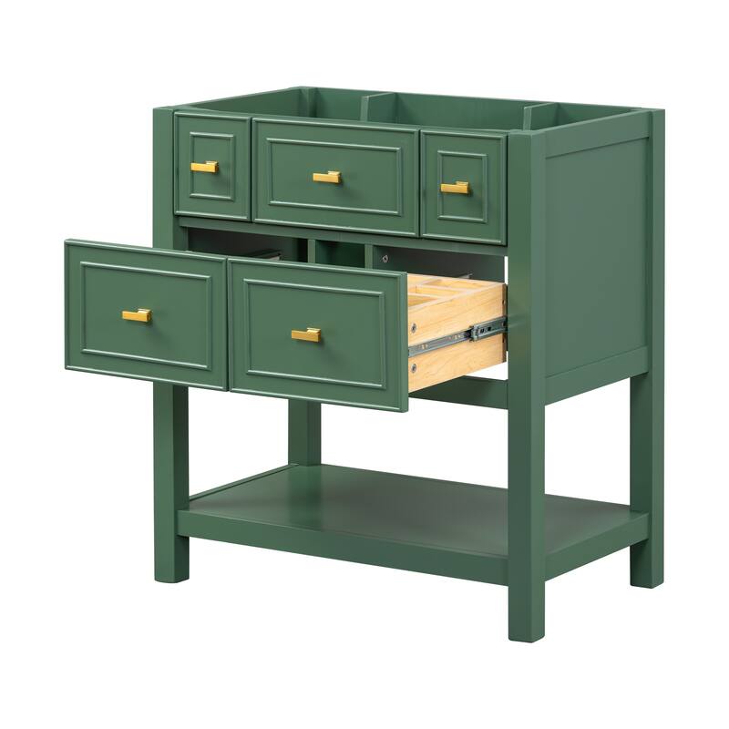 30 Inch Freestanding Bathroom Vanity without Sink, 5-Drawer Bathroom Storage Cabinet with Solid Wood Frame