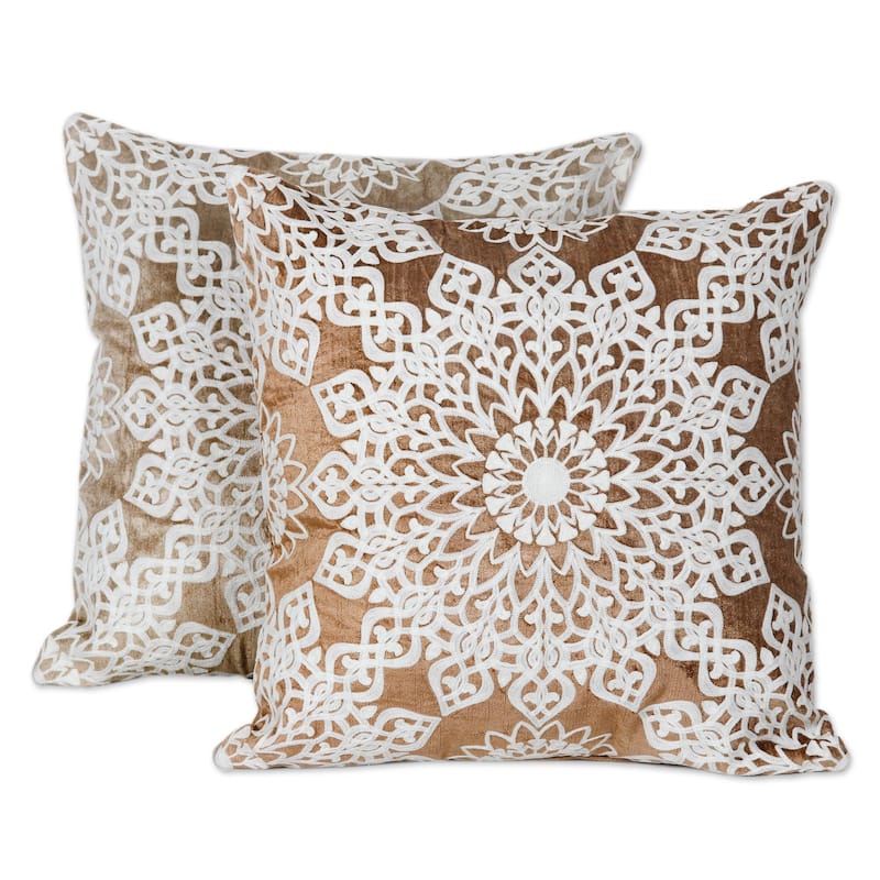 Novica Handmade Floral Greetings Embroidered Cushion Covers (Pair)