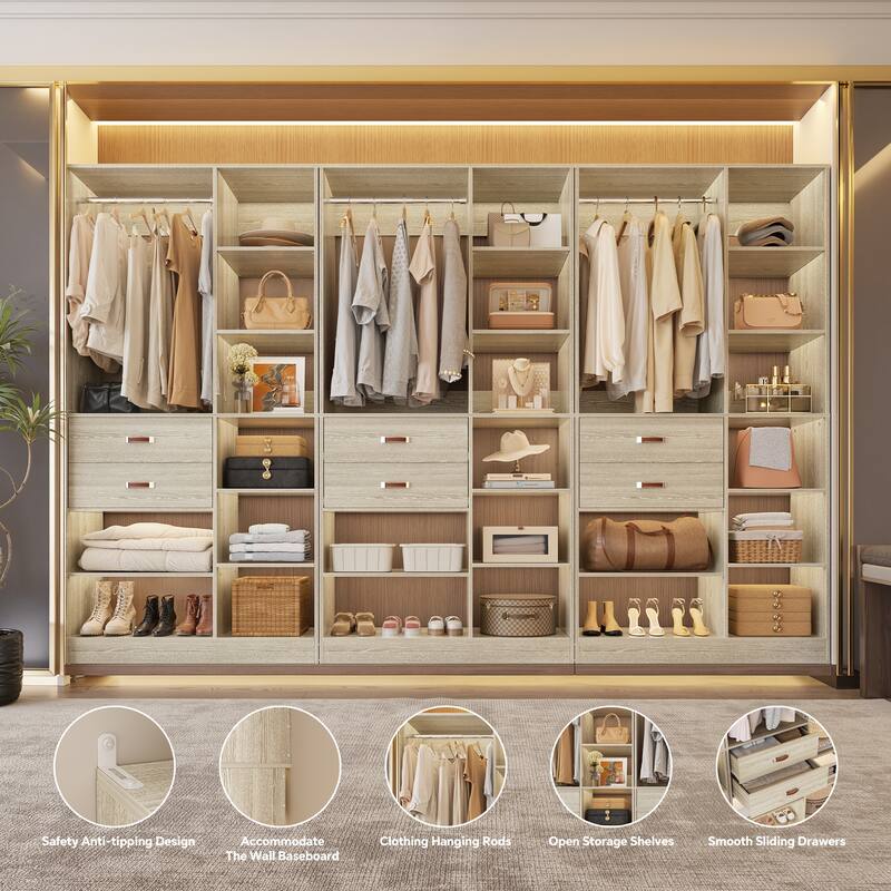 40'' Large Closet System with 10 Shelves and 2 Drawers, Freestanding Closet Organizer with Hanging Rods