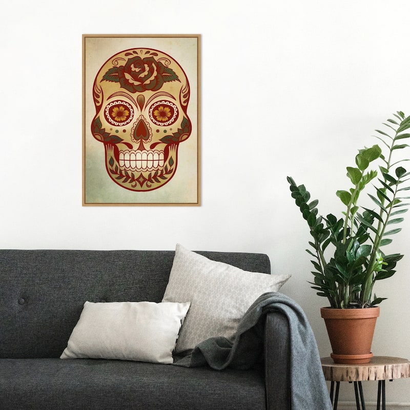 Amanti Art Day of the Dead Skull I Framed Canvas Wall Art
