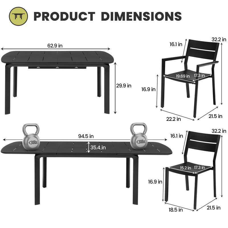 9-Piece Outdoor Patio Dining Table Set Rectangular Expandable Table with Stackable Chairs