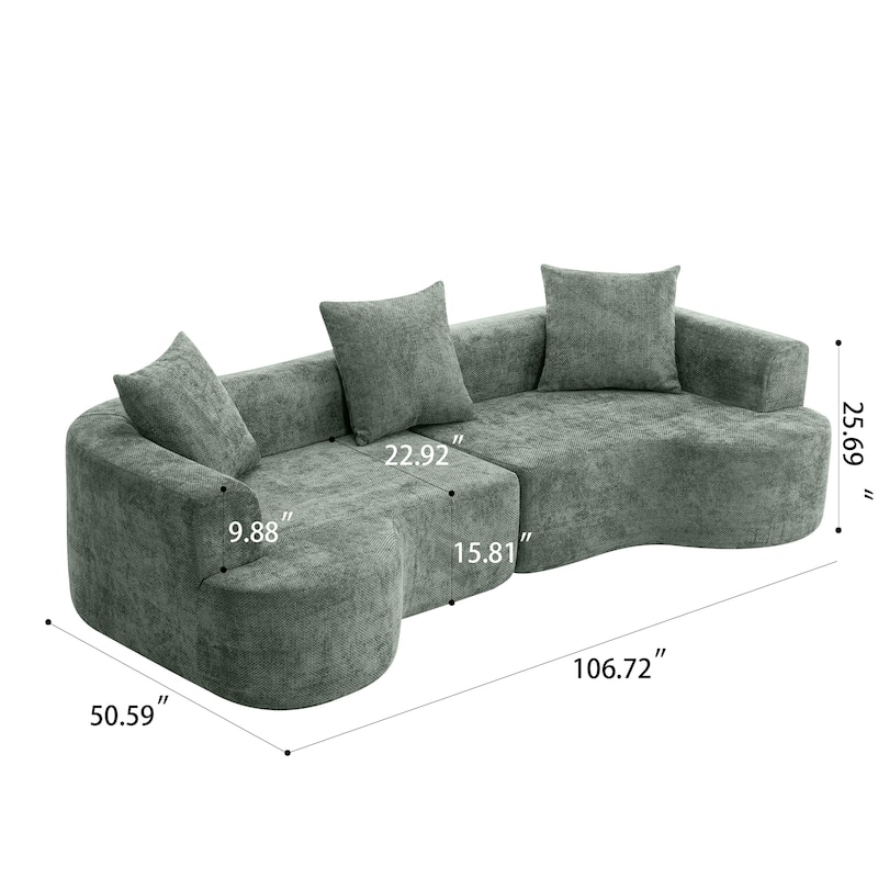 Curved Corduroy Sofa, Soft Cushions with 3 Pillows