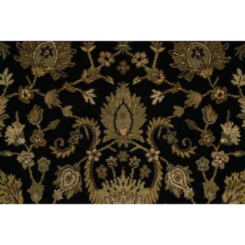 Hand Knotted Oriental 100% Wool Carpet Traditional All-Over Black Agra Area Rug - 9' 2'' X 6' 2''