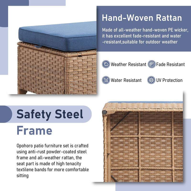 Outdoor Rattan Chair with Coffee Table and Ottoman