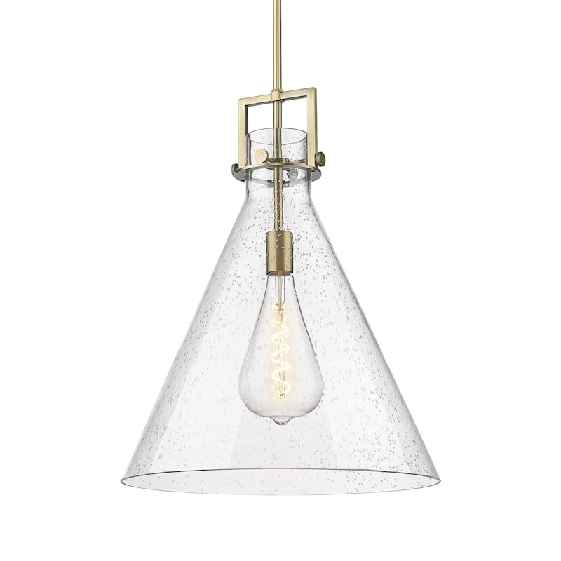 Innovations Lighting 411-1SL-23-18 Newton Cone Pendant Newton Cone 18" - Brushed Brass / Seedy