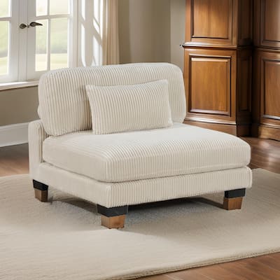 Rix 45 inch Modular Armless Chair, Beige Corduroy Fabric, Black Wood Legs