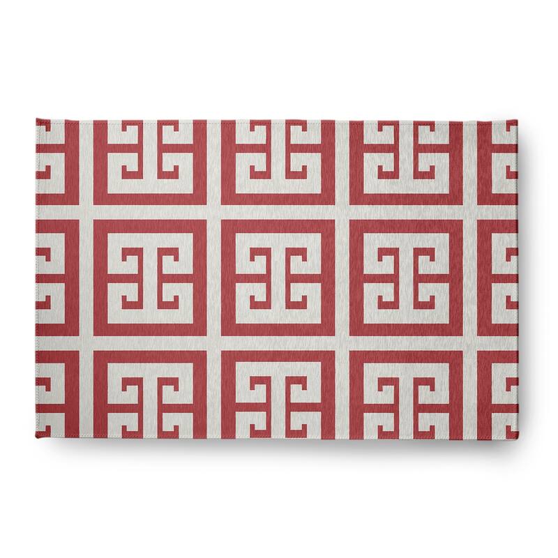Greek Key Patterned Chenille Rug - Ligonberry Red - 4' x 6'