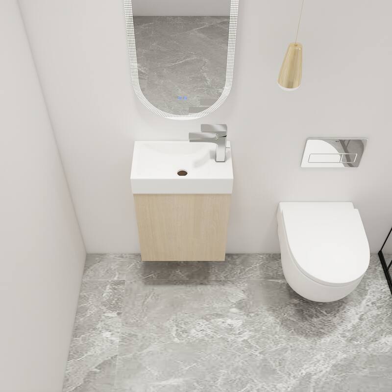 Malwee 16" Floating Bathroom Vanity, Wall Mounted Bathroom Vanity with Resin Sink,Soft Close Door and Side Shelf
