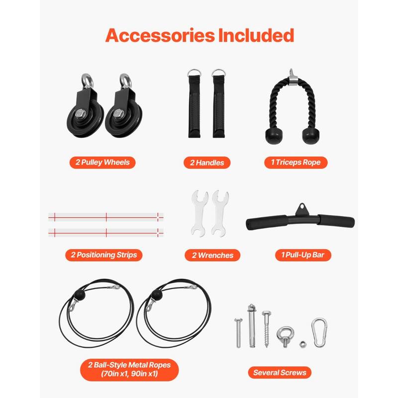 Wall Mounted Pull Up Bar with Pulley System and 10 Grip Options Triceps Rope for Home Gym Station - 49.61 x 23.07 x 17.95inch