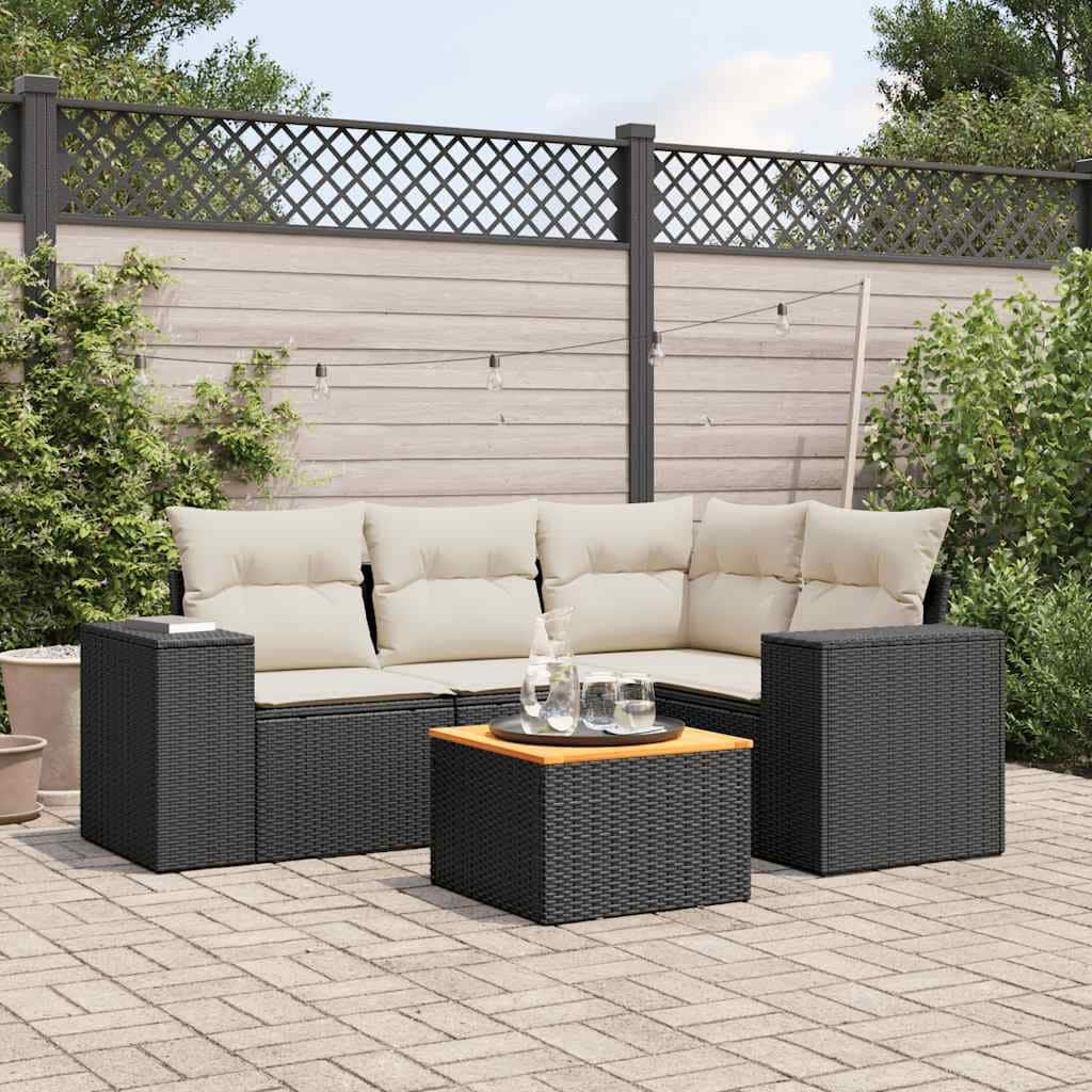 vidaXL Patio Sofa Set with Cushions Outdoor Furniture 5 Piece Poly Rattan - 24.4 x 24.4 x 27.2