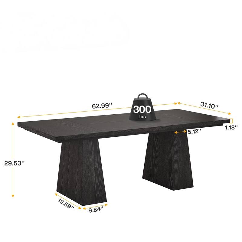 63-Inch Executive Desk, Large Office Computer Desk with Double Pedestal, Black