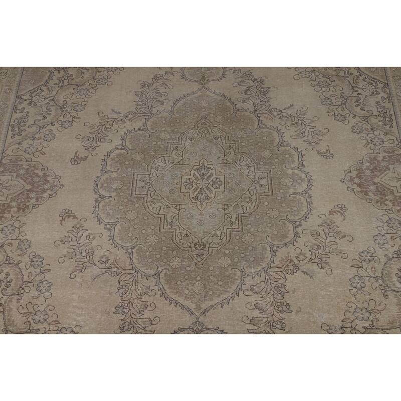Tabriz Persian Vintage Rug Handmade Oriental Beige Wool Carpet - 9'6" x 12'10"