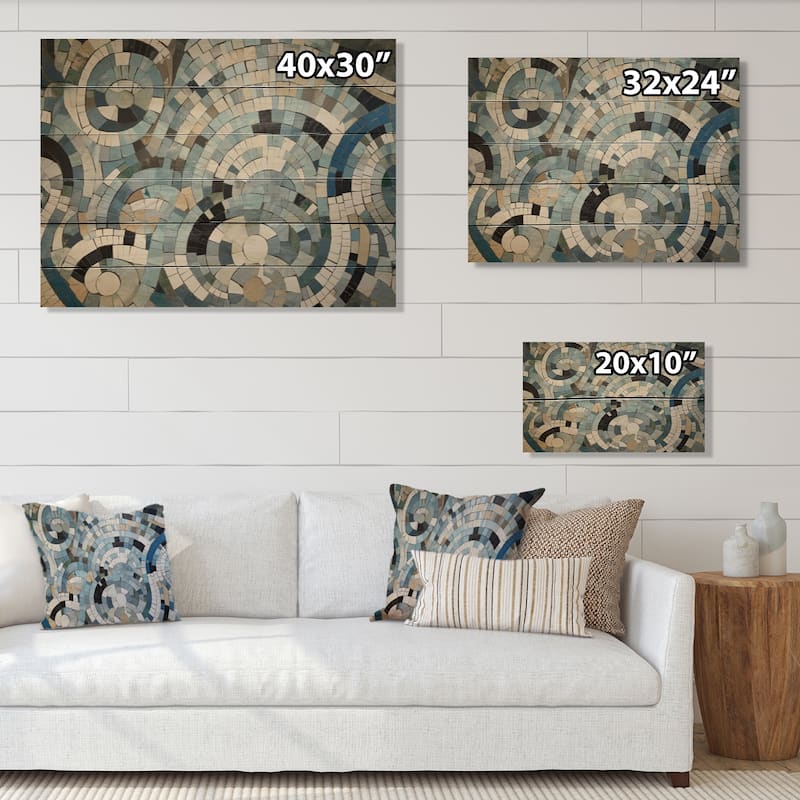 Designart "Blue And White Bohemian Medley" Boho Mosaic Print on Natural Pine Wood