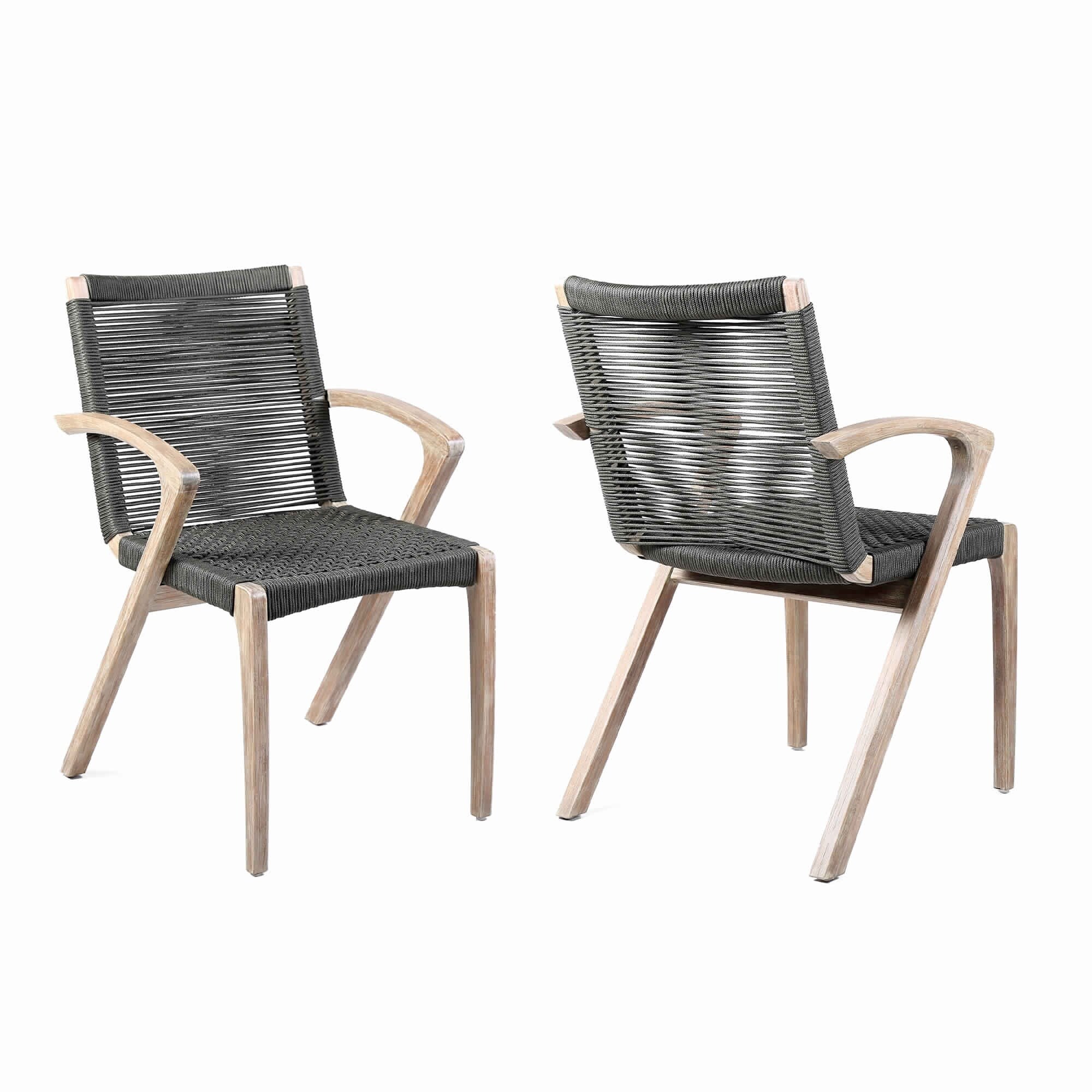 Shop Wooden Outdoor Dining Chairs With Woven Seat And Back Set Of 2 Black Overstock 31688917