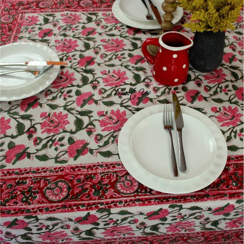 Romantic Floral Block Print Tablecloth Collection