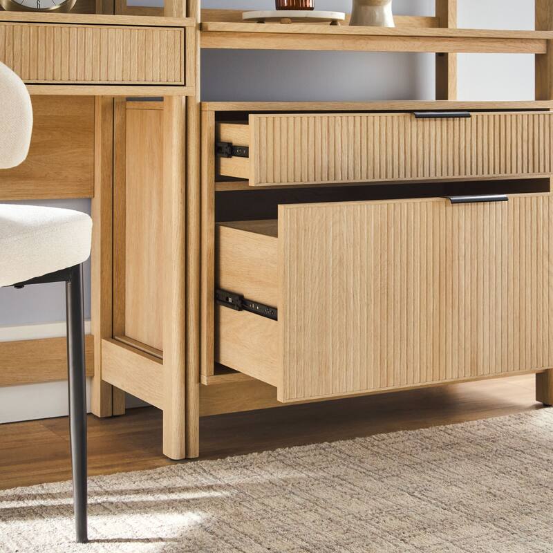 Walker Edison Hutch Desk with Wide Bookcase