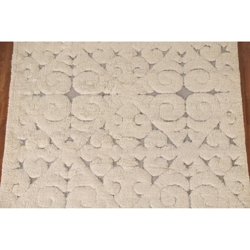 Beige Moroccan Style Area Rug Hand-Knotted Wool Carpet - 5'1"x 8'2"