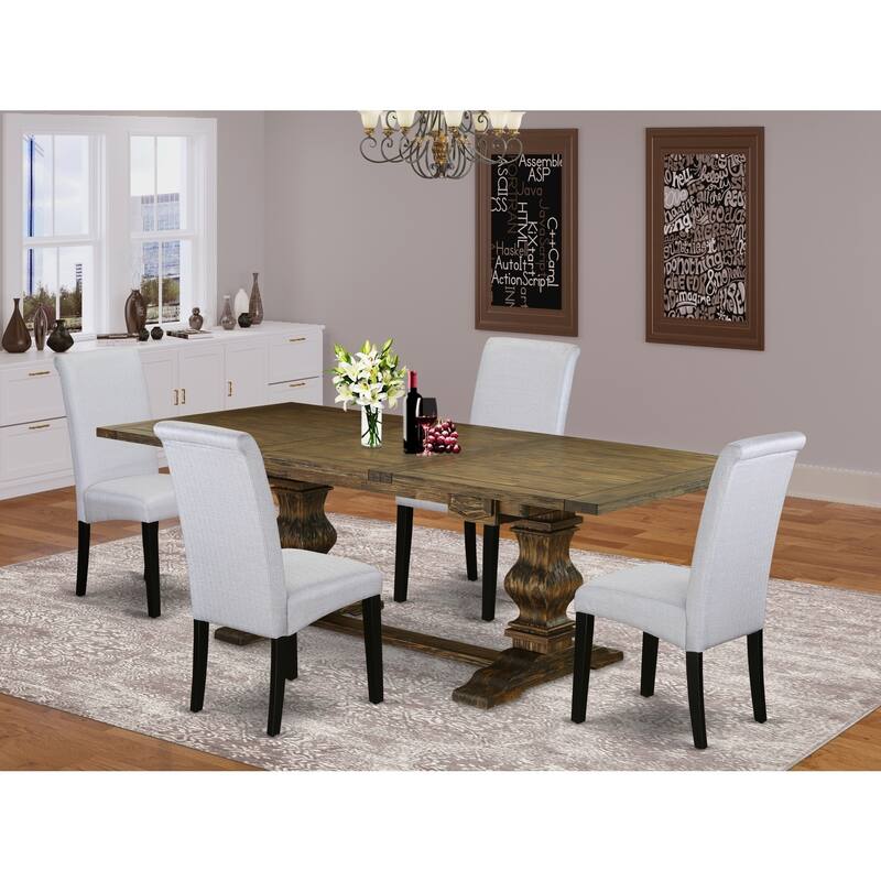 Modern 5-Piece Dining Set - Rustic Wood Table & Linen Accent Chairs - Kitchen Dining Room Set - 92