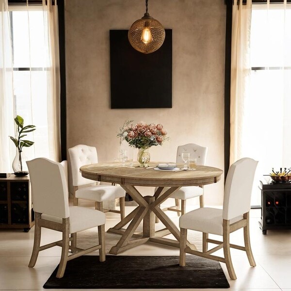Functional Retro Style Dining Table Set with Extendable Table and
