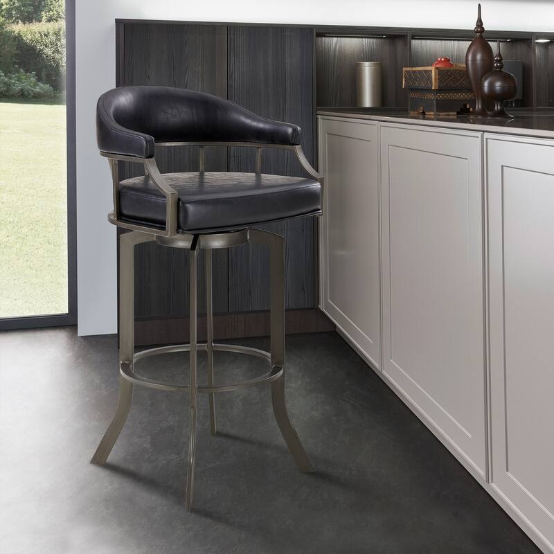 Shelly Mid-Century Swivel Bar Stool, Upholstered Counter Height Stool with Bentwood Legs - Single - Grey & Black - Counter Height