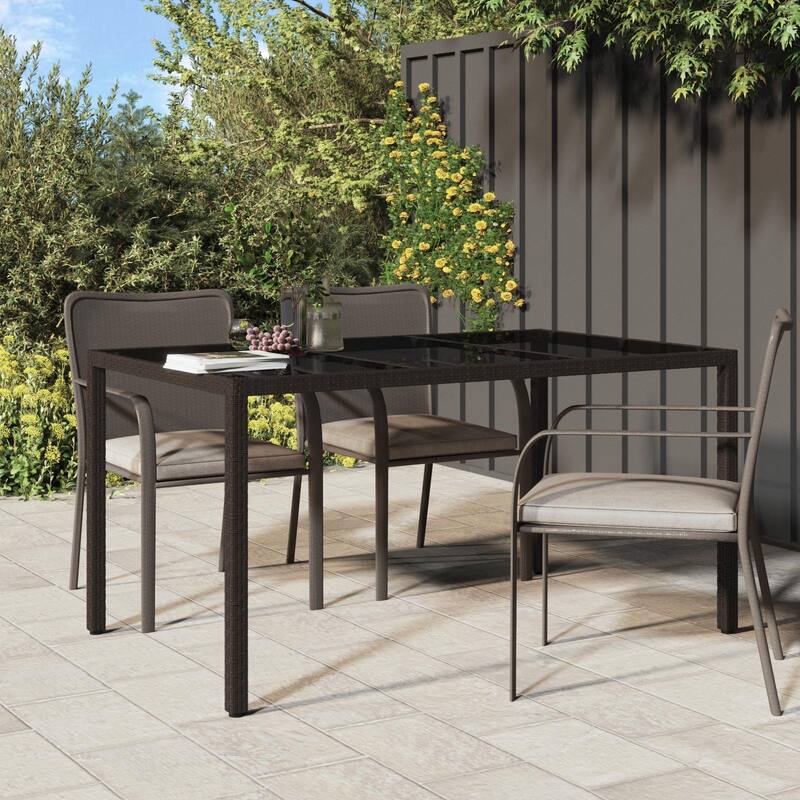 vidaXL Patio Table Tempered Glass and Poly Rattan Table 35.4"/59" Multi Colors - Brown and Black 59.1 x 35.4 x 29.5 in