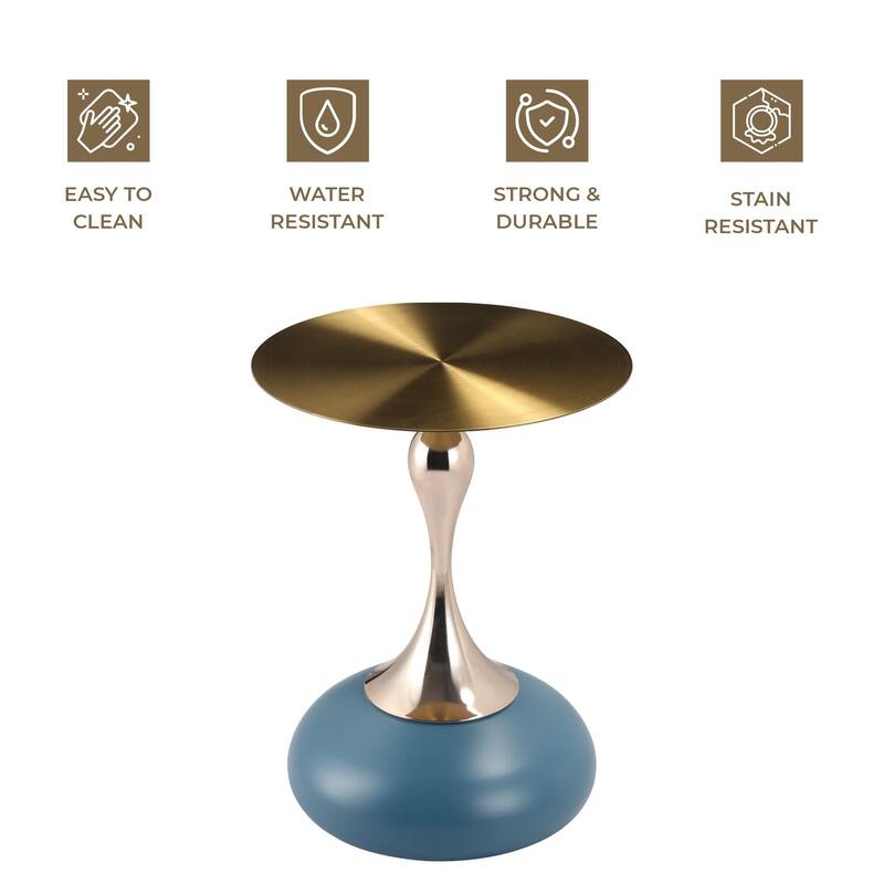 Savoy 18-Inch Round Side Table in Gold Stainless-Steel End Table with a Round Pedestal base