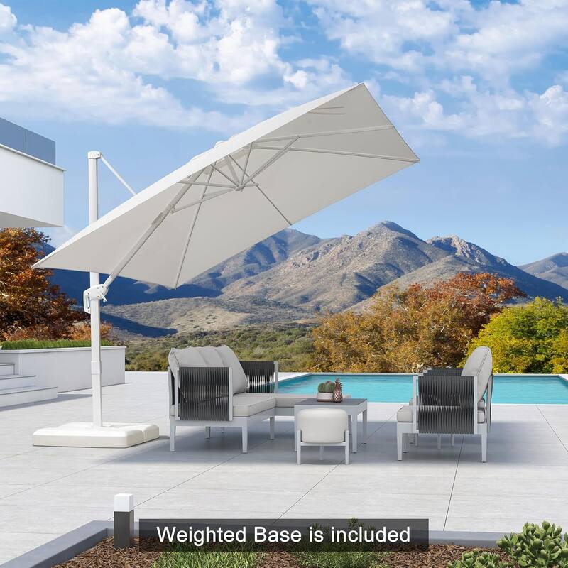 PURPLE LEAF White Square Cantilever Patio Umbrella With Base