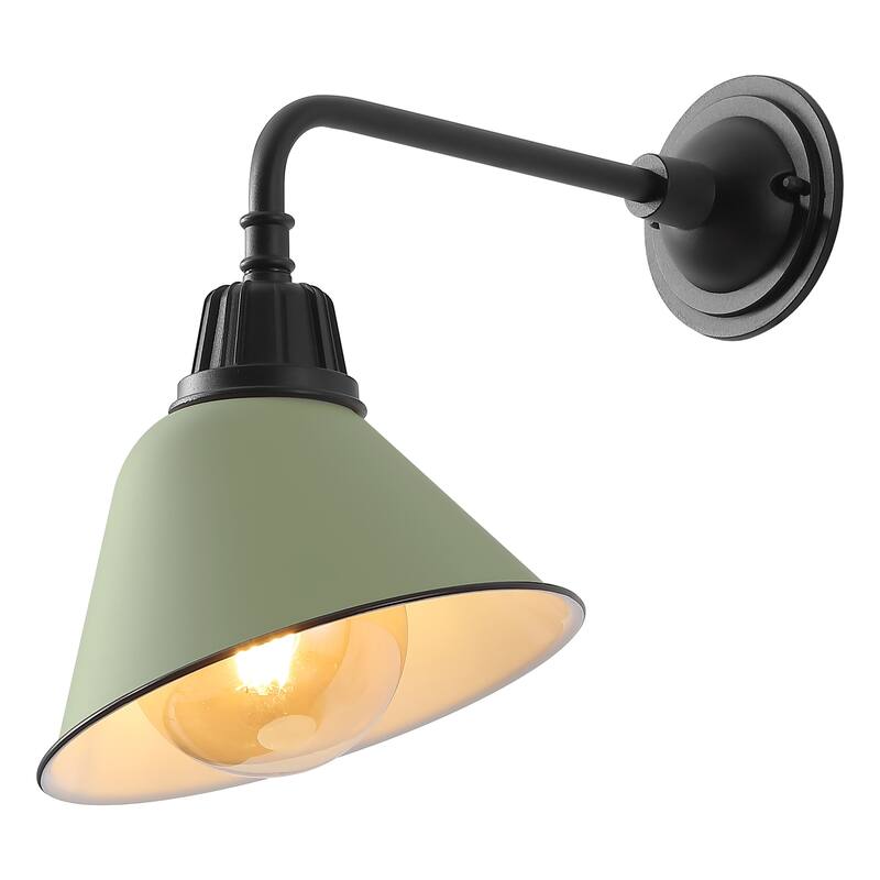 Aurora 9.63" 1-Light Farmhouse Industrial Indoor/Outdoor Iron LED Gooseneck Arm Outdoor Sconce, by JONATHAN Y - 9.63 - Matte Olive Green/Black
