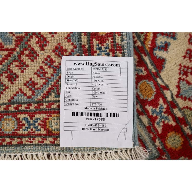 Kazak Foyer Rug Wool Hand-Knotted Wool Carpet - 2'10" x 4'3"