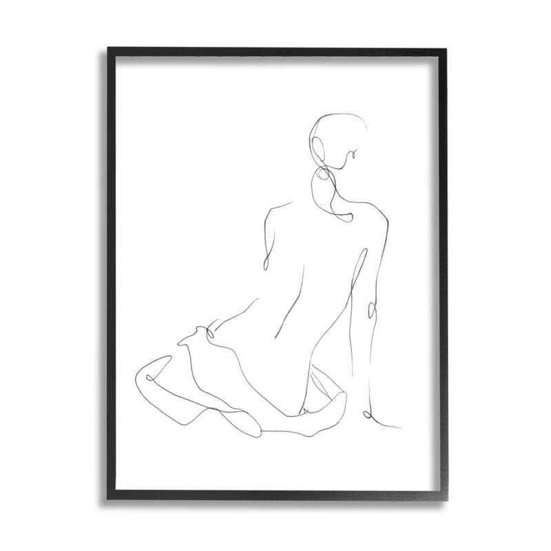 Stupell Minimal Female Gesture Linework Figure Sketch Framed Wall Art