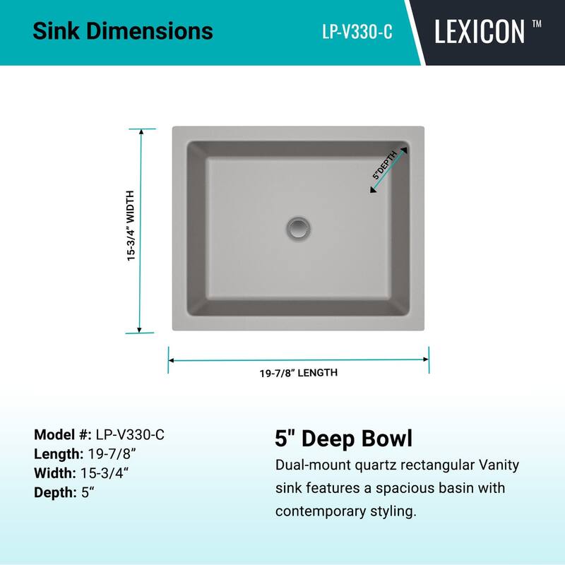 Lexicon Platinum Quartz Composite Rectangle Vanity Sink Galaxy Concrete V330