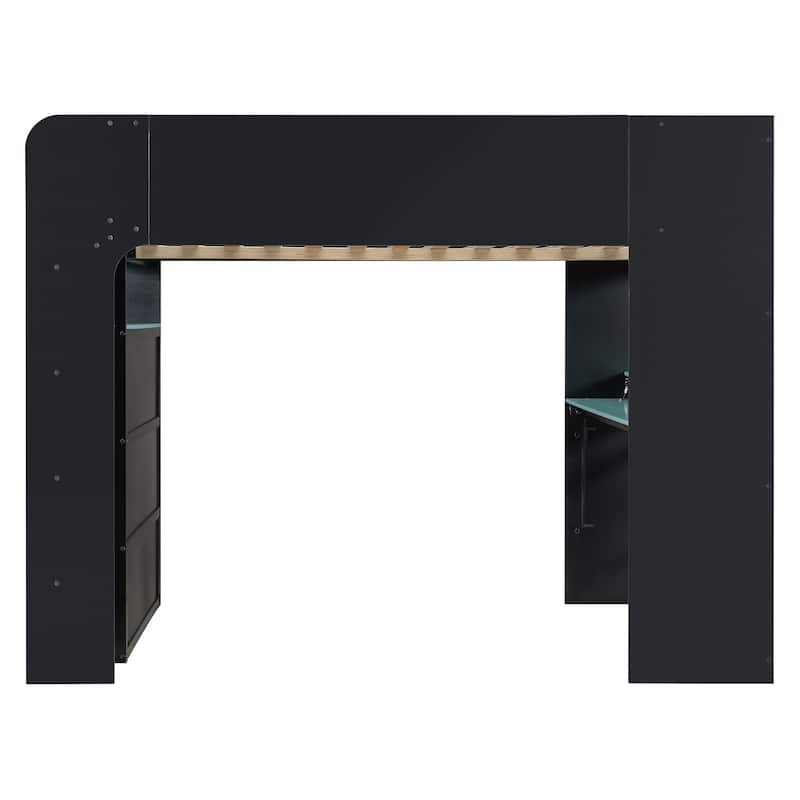 Full Size Esports Loft Bed, Built-In Gaming Station with Adjustable Desk, Wardrobe, Book Shelves, USB Port & RGB Strip Lighting
