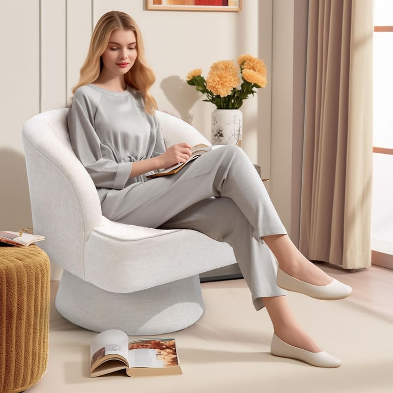 Upholstered Swivel Accent Chair Armchair, Barrel Chair, Club Chair - 1-Piece - Light Beige