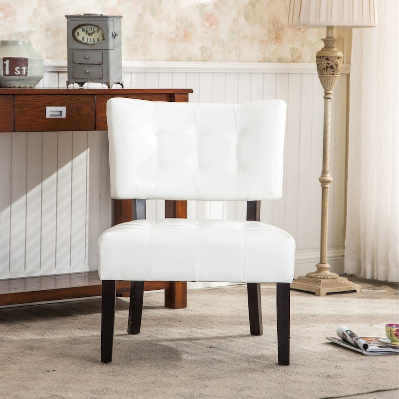 Faux Leather Tufted Accent Chair with Oversized Seating - Ivory