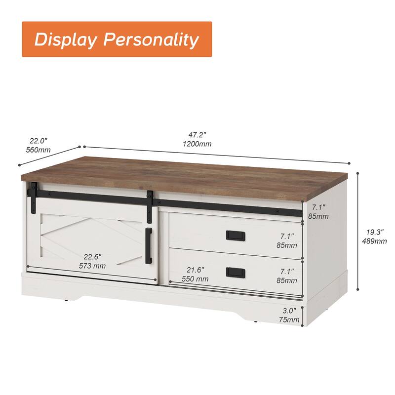 WAMPAT Rustic Coffee Table with Drawer and Storage