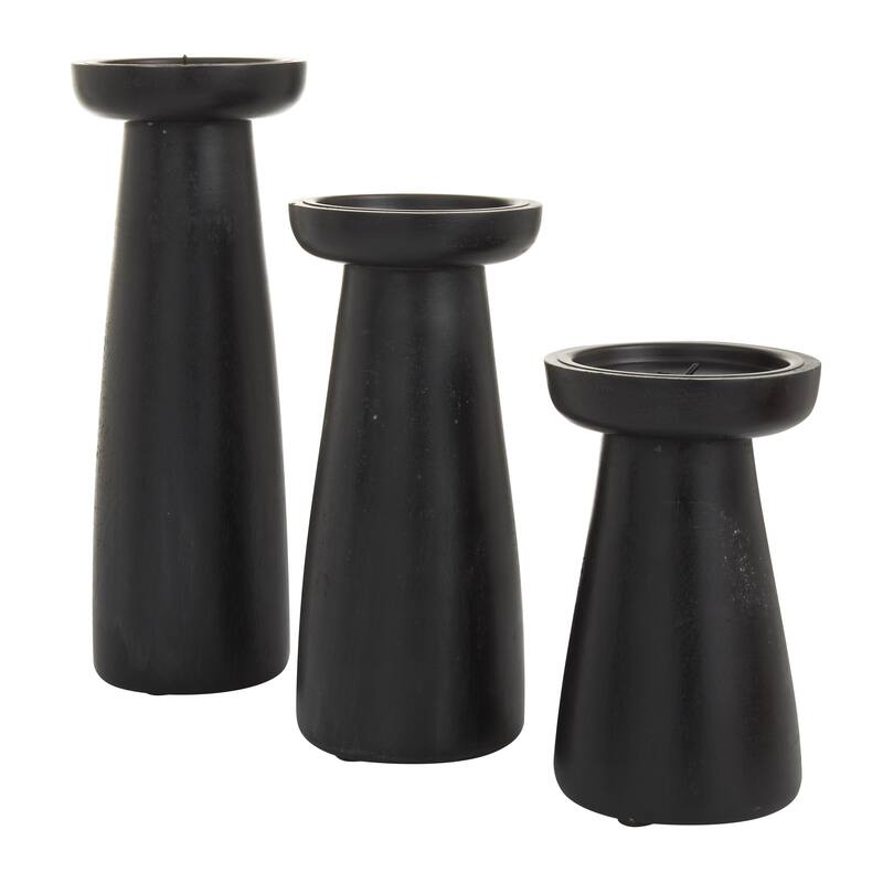 Mango Wood Pillar Decorative Candle Holder - Set of 3 Black - Roche River Decor