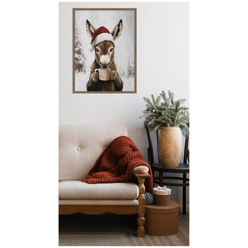 Kate and Laurel Framed Canvas Donkey Winter Hot Cocoa by The Creative Bunch Studio
