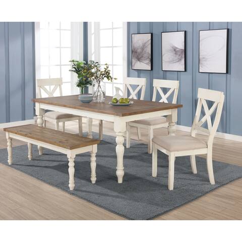 Roundhill Furniture Prato Antique White/ Distressed Oak 6-piece Dining Table Set