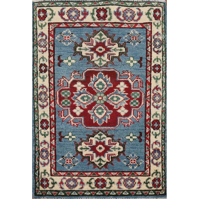 Blue Kazak Oriental Accent Rug Hand-Knotted Traditional Wool Carpet - 2'1" x 3'0"