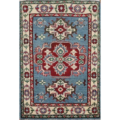Blue Kazak Oriental Accent Rug Hand-Knotted Traditional Wool Carpet - 2'1" x 3'0"