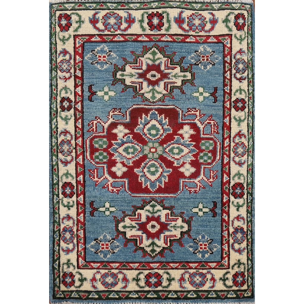 Blue Kazak Oriental Accent Rug Hand-Knotted Traditional Wool Carpet - 2'1" x 3'0"
