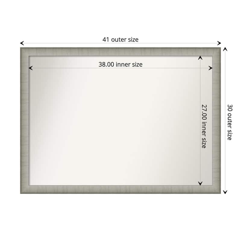 Non-Beveled Bathroom Wall Mirror - Elegant Brushed Pewter Narrow Frame - 41 x 30 in - Elegant Brushed Pewter Narrow