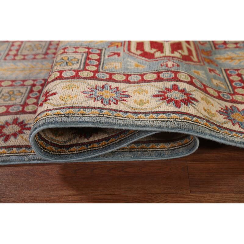 Light Blue Kazak Runner Rug Hand-Knotted Oriental Wool Carpet - 2'7" x 13'0"