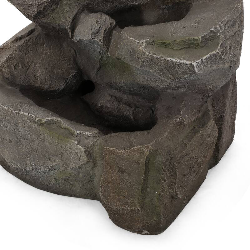 34"H 4 Tier Floor Fountain With LED Light, Stone Gray Outdoor Fountain