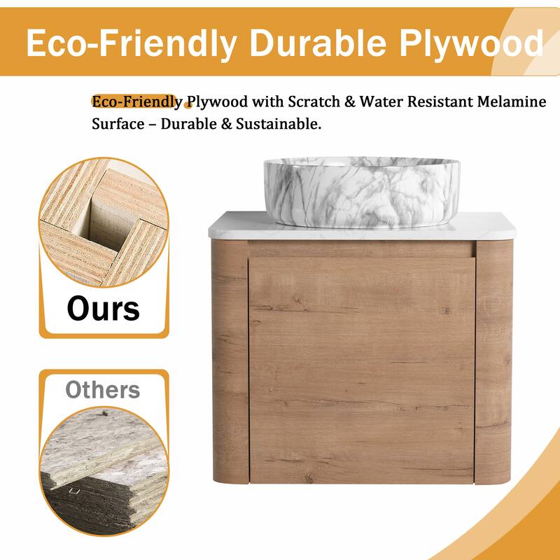 Malwee 24"/30" Floating Bathroom Vanity, Wall Mounted Bathroom Vanity with Ceramic Sink and Soft Close Door