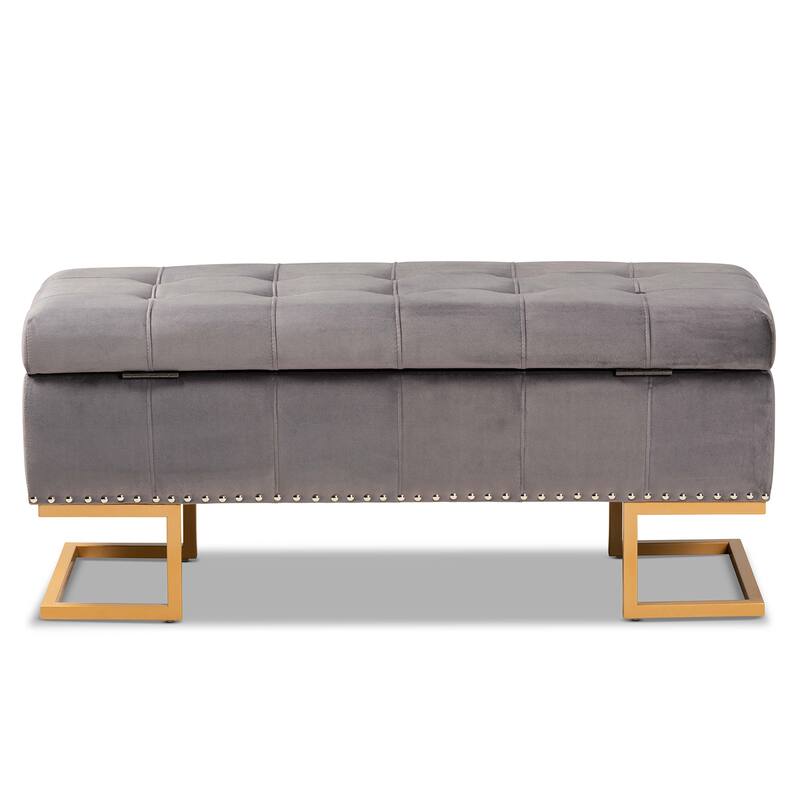 Ellery Luxe and Glam Velvet and Gold Finished Metal Storage Ottoman